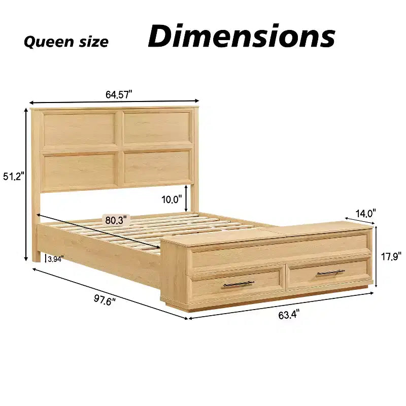 Base de Cama Plataforma Queen/King ModernLuxe con Cajones, Banco de Almacenamiento y Cabecero Geométrico 3D