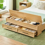 Base de Cama Plataforma Queen/King ModernLuxe con Cajones, Banco de Almacenamiento y Cabecero Geométrico 3D