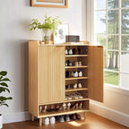 Karl Home 31.6 Inch 2 Door 1 Panel 1 Shelf Conical Leg Slatted Shoe Cabinet