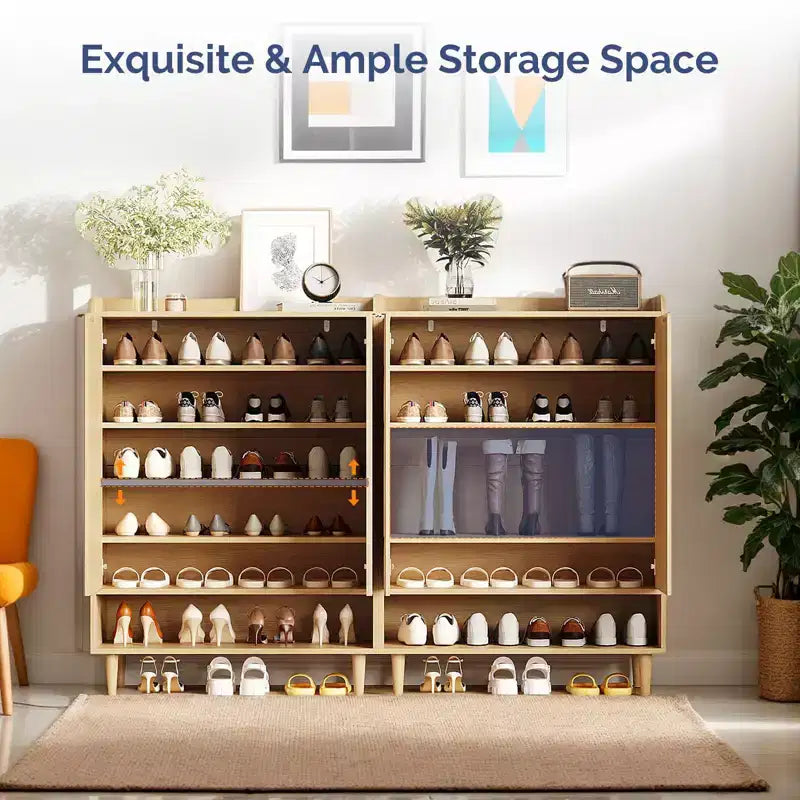 Zapatero de lamas con patas cónicas, 2 puertas, 1 panel, 1 estante, 31.6 pulgadas, Karl Home