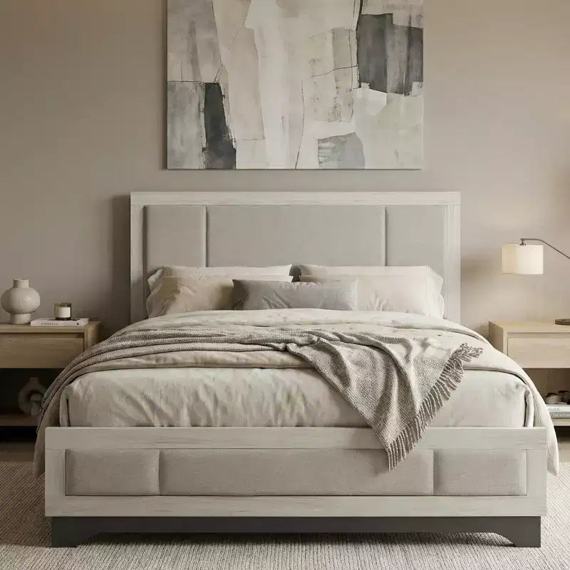 GDFStudio Harper Contemporary Wood Platform Bed with Upholstered Headboard