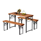 VINGLI Juego de mesas de picnic plegables de 70 pulgadas con bancos, mesa de banco de madera resistente a la intemperie para jardín de cerveza, mesa de camping portátil plegable de 3 piezas para barbacoa