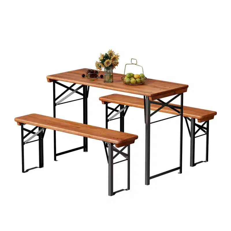 VINGLI Juego de mesas de picnic plegables de 70 pulgadas con bancos, mesa de banco de madera resistente a la intemperie para jardín de cerveza, mesa de camping portátil plegable de 3 piezas para barbacoa