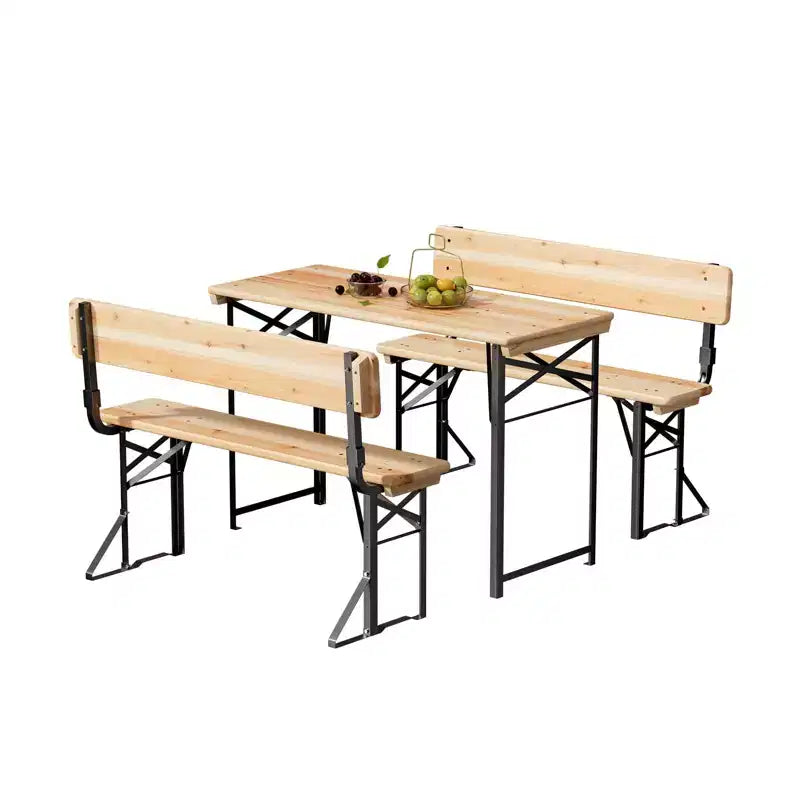 VINGLI Juego de mesas de picnic plegables de 70 pulgadas con bancos, mesa de banco de madera resistente a la intemperie para jardín de cerveza, mesa de camping portátil plegable de 3 piezas para barbacoa