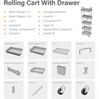 ALUCSET Carrito Organizador Rodante de 5 Niveles con Cajón, Carrito Organizador de Plástico con Ruedas, Ruedas con Bloqueo para Cocina, Baño, Oficina, Dormitorio