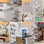 ALUCSET Carrito Organizador Rodante de 5 Niveles con Cajón, Carrito Organizador de Plástico con Ruedas, Ruedas con Bloqueo para Cocina, Baño, Oficina, Dormitorio