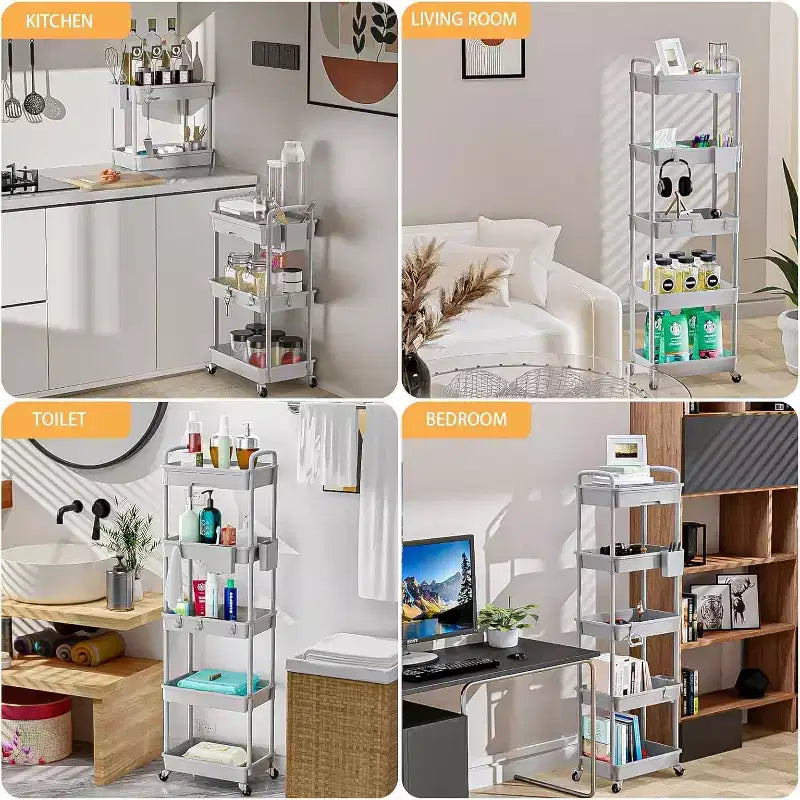 ALUCSET Carrito Organizador Rodante de 5 Niveles con Cajón, Carrito Organizador de Plástico con Ruedas, Ruedas con Bloqueo para Cocina, Baño, Oficina, Dormitorio