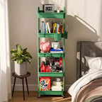 ALUCSET Carrito Organizador Rodante de 5 Niveles con Cajón, Carrito Organizador de Plástico con Ruedas, Ruedas con Bloqueo para Cocina, Baño, Oficina, Dormitorio