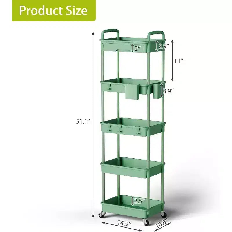ALUCSET Carrito Organizador Rodante de 5 Niveles con Cajón, Carrito Organizador de Plástico con Ruedas, Ruedas con Bloqueo para Cocina, Baño, Oficina, Dormitorio