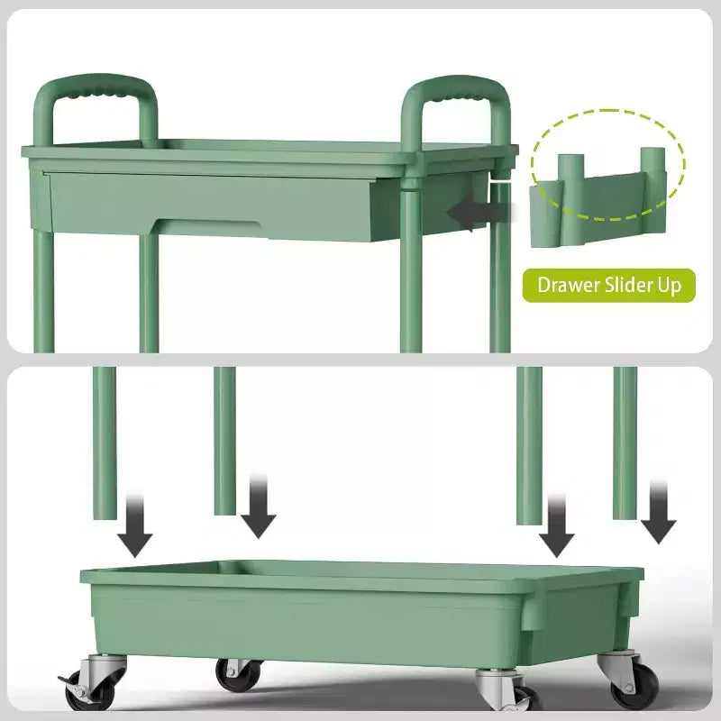 ALUCSET Carrito Organizador Rodante de 5 Niveles con Cajón, Carrito Organizador de Plástico con Ruedas, Ruedas con Bloqueo para Cocina, Baño, Oficina, Dormitorio