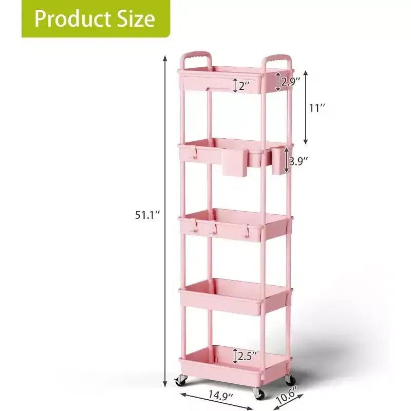 ALUCSET Carrito Organizador Rodante de 5 Niveles con Cajón, Carrito Organizador de Plástico con Ruedas, Ruedas con Bloqueo para Cocina, Baño, Oficina, Dormitorio