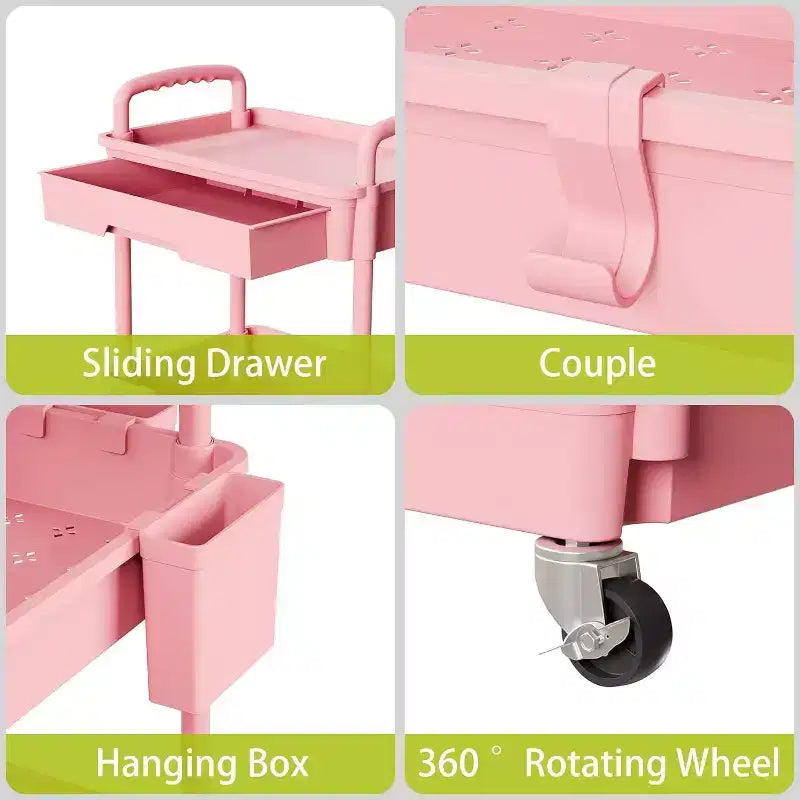 ALUCSET Carrito Organizador Rodante de 5 Niveles con Cajón, Carrito Organizador de Plástico con Ruedas, Ruedas con Bloqueo para Cocina, Baño, Oficina, Dormitorio