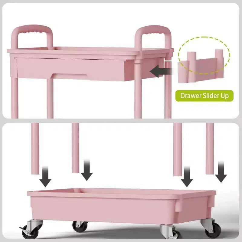 ALUCSET Carrito Organizador Rodante de 5 Niveles con Cajón, Carrito Organizador de Plástico con Ruedas, Ruedas con Bloqueo para Cocina, Baño, Oficina, Dormitorio
