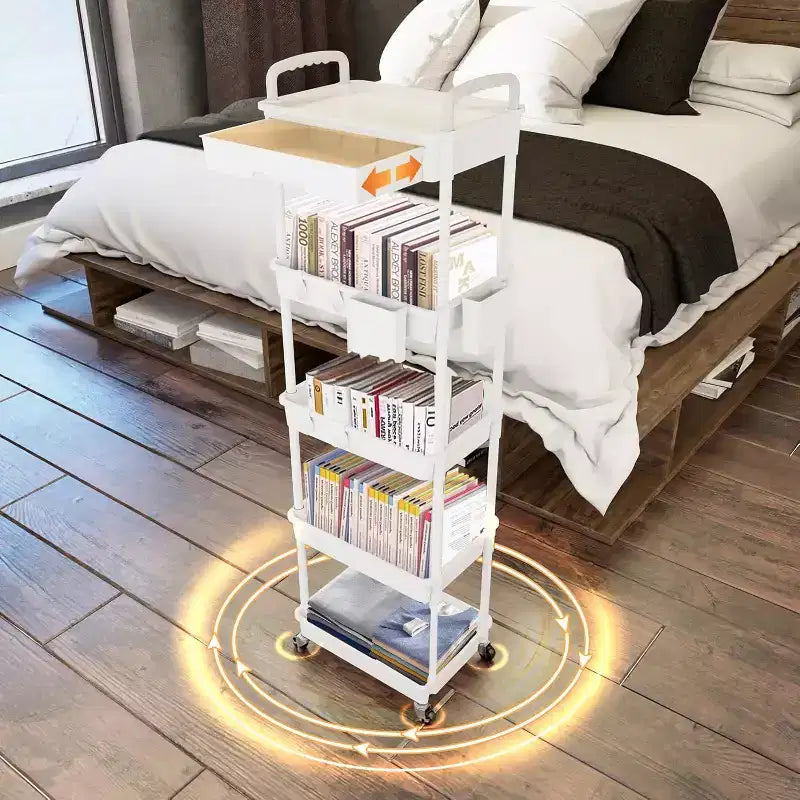 ALUCSET Carrito Organizador Rodante de 5 Niveles con Cajón, Carrito Organizador de Plástico con Ruedas, Ruedas con Bloqueo para Cocina, Baño, Oficina, Dormitorio