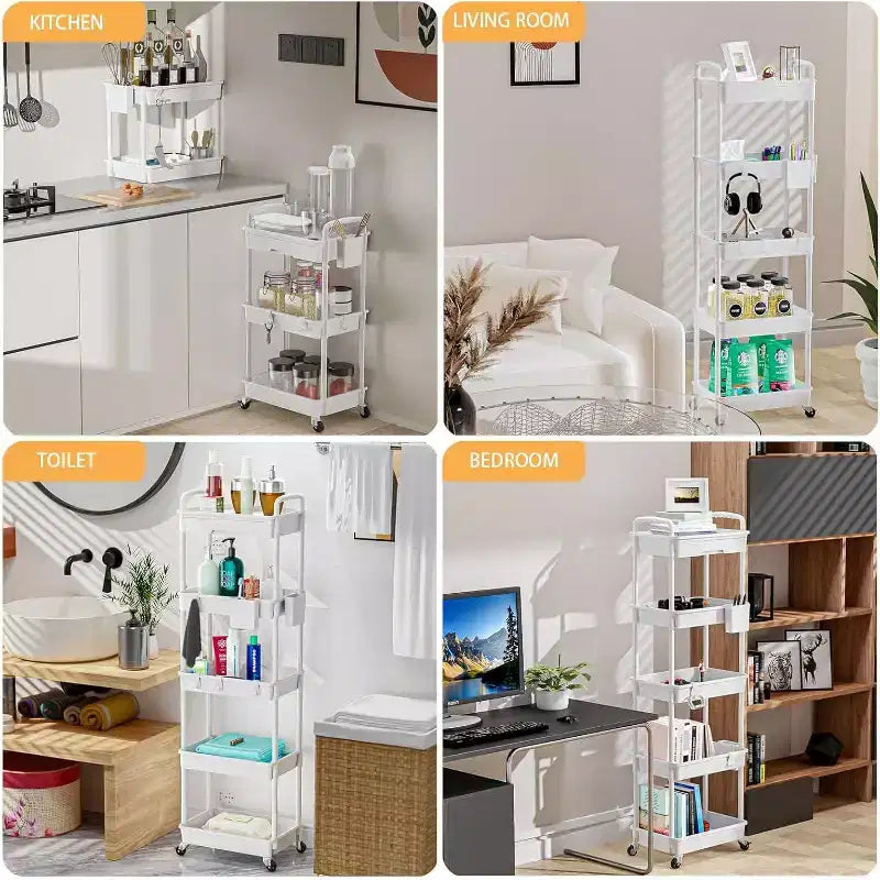 ALUCSET Carrito Organizador Rodante de 5 Niveles con Cajón, Carrito Organizador de Plástico con Ruedas, Ruedas con Bloqueo para Cocina, Baño, Oficina, Dormitorio