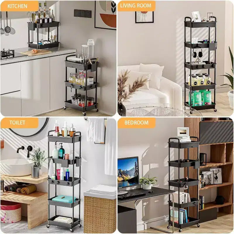 ALUCSET Carrito Organizador Rodante de 5 Niveles con Cajón, Carrito Organizador de Plástico con Ruedas, Ruedas con Bloqueo para Cocina, Baño, Oficina, Dormitorio
