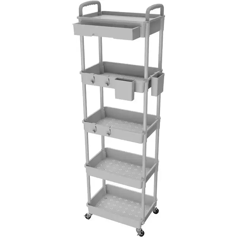 ALUCSET Carrito Organizador Rodante de 5 Niveles con Cajón, Carrito Organizador de Plástico con Ruedas, Ruedas con Bloqueo para Cocina, Baño, Oficina, Dormitorio