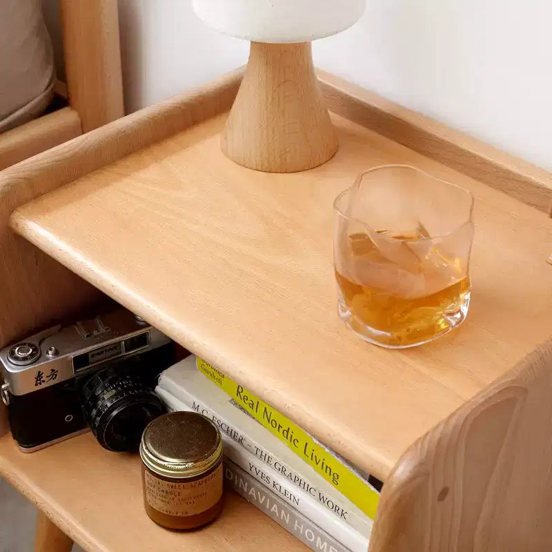 Mesa de Noche de Madera Maciza Natural Pura para Dormitorio y Sala de Estar