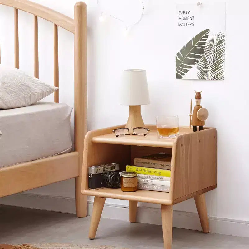 Mesa de Noche de Madera Maciza Natural Pura para Dormitorio y Sala de Estar