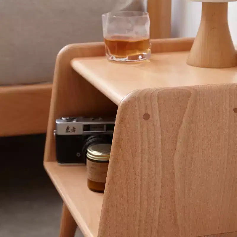 Mesa de Noche de Madera Maciza Natural Pura para Dormitorio y Sala de Estar