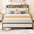 GDFStudio Roger — Base de cama de plataforma moderna con cabecero y pie de cama tapizados con almacenamiento