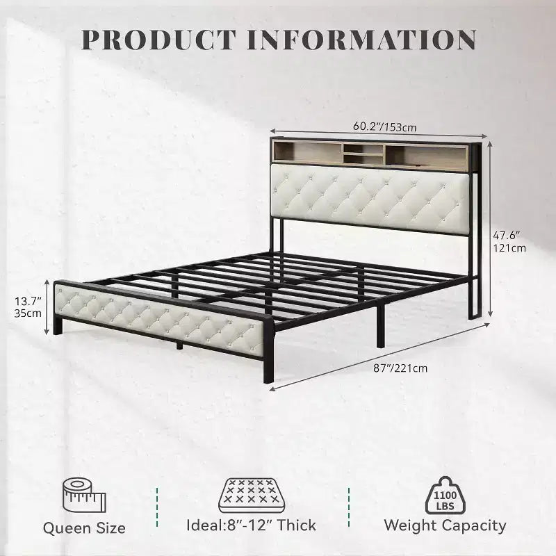 GDFStudio Roger — Base de cama de plataforma moderna con cabecero y pie de cama tapizados con almacenamiento