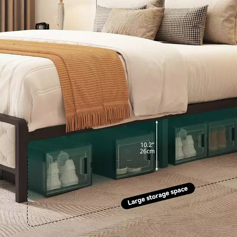 GDFStudio Roger — Base de cama de plataforma moderna con cabecero y pie de cama tapizados con almacenamiento
