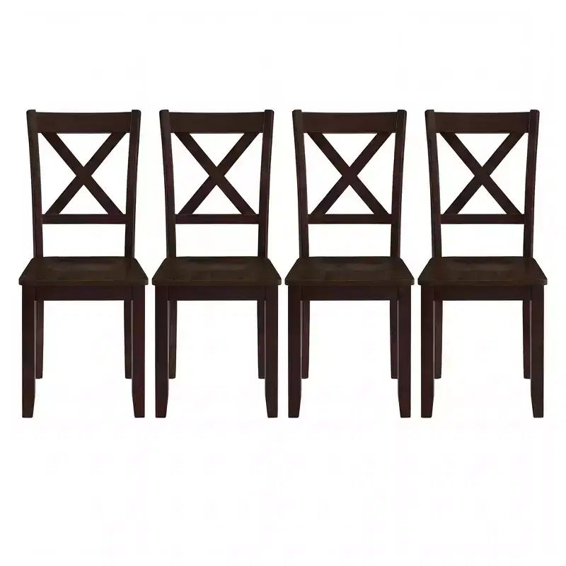 ROME + OAK X-Back Farmhouse Wooden Kitchen Dining Chair in Dark Brown, Set of 4
