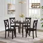 Sillas de comedor de madera ROME + OAK X-Back Farmhouse para cocina en marrón oscuro, juego de 4