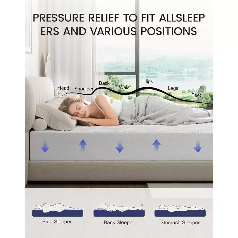 Colchón de espuma viscoelástica Dyonery de 8 pulgadas, soporte de firmeza media, gel frío y alivio del dolor de espalda, funda extraíble sin fibra de vidrio, certificado CertiPUR-US