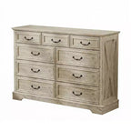 Dyonery 9-Drawer Farmhouse Dresser, 52 Wide Rustic Chest with Wood Top, Ample Storage & Metal Handles, Bedroom Organizer & TV Stand