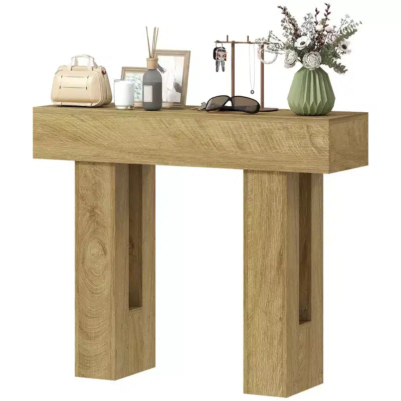 Mesa consola HOMCOM, mesa de sofá estrecha detrás del sofá, mesa de entrada de estilo rústico para sala de estar, pasillo, entrada, roble