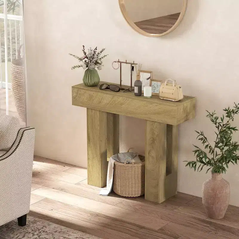 Mesa consola HOMCOM, mesa de sofá estrecha detrás del sofá, mesa de entrada de estilo rústico para sala de estar, pasillo, entrada, roble