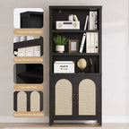 Estanterías de estilo rústico y estanterías con puerta, estanterías de 70 pulgadas de alto con tres niveles de almacenamiento abierto, para el hogar, la oficina, la sala de estar, 2 unidades, color negro