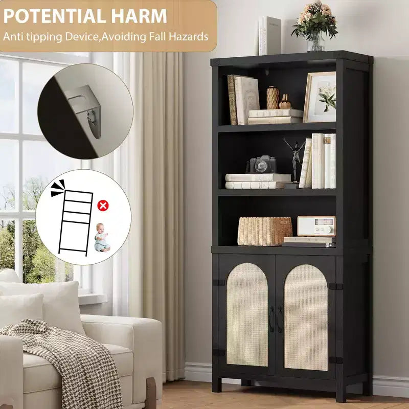 Estanterías de estilo rústico y estanterías con puerta, estanterías de 70 pulgadas de alto con tres niveles de almacenamiento abierto, para el hogar, la oficina, la sala de estar, 2 unidades, color negro