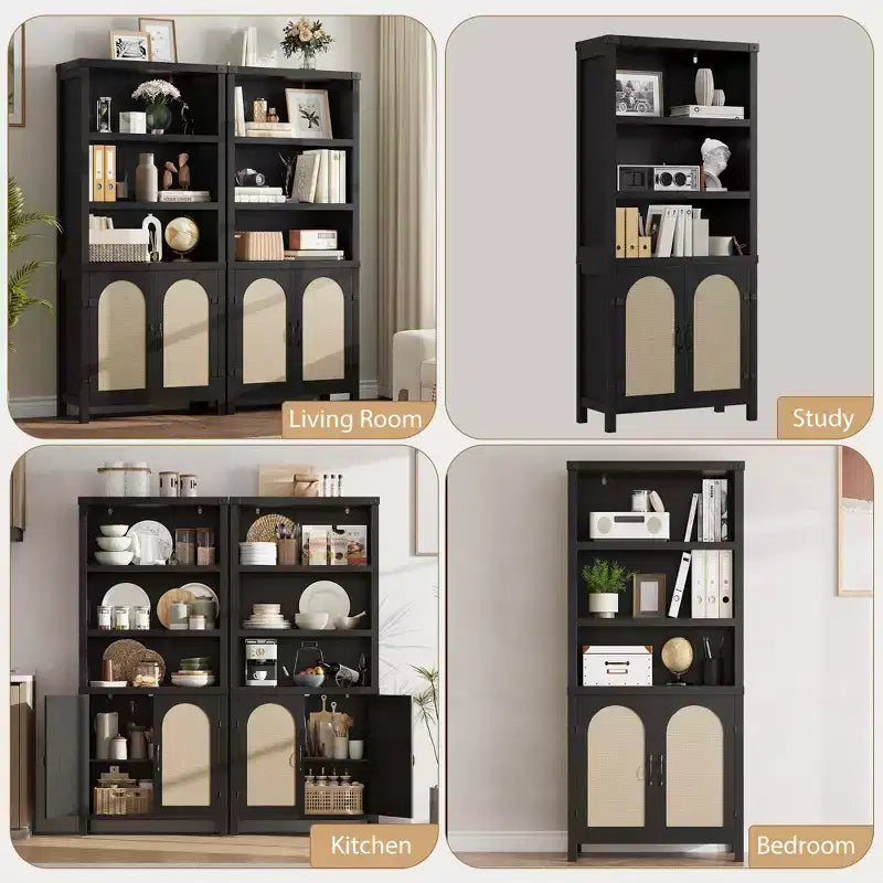 Estanterías de estilo rústico y estanterías con puerta, estanterías de 70 pulgadas de alto con tres niveles de almacenamiento abierto, para el hogar, la oficina, la sala de estar, 2 unidades, color negro