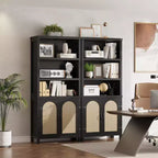Estanterías de estilo rústico y estanterías con puerta, estanterías de 70 pulgadas de alto con tres niveles de almacenamiento abierto, para el hogar, la oficina, la sala de estar, 2 unidades, color negro