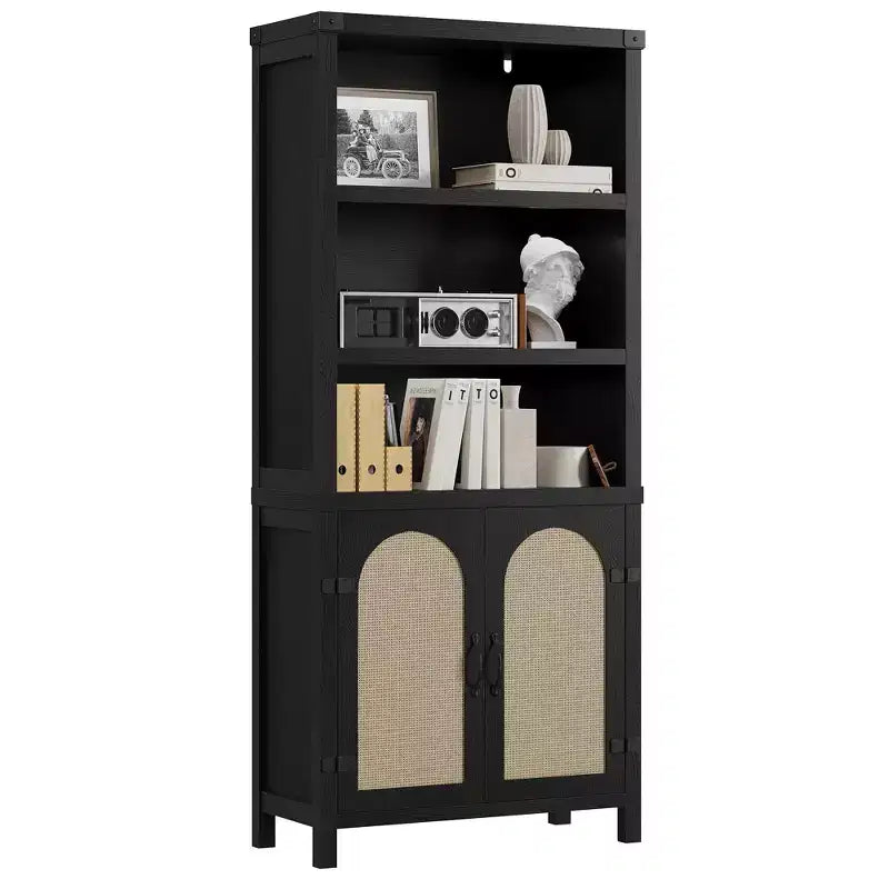 Estanterías de estilo rústico y estanterías con puerta, estanterías de 70 pulgadas de alto con tres niveles de almacenamiento abierto, para el hogar, la oficina, la sala de estar, 2 unidades, color negro