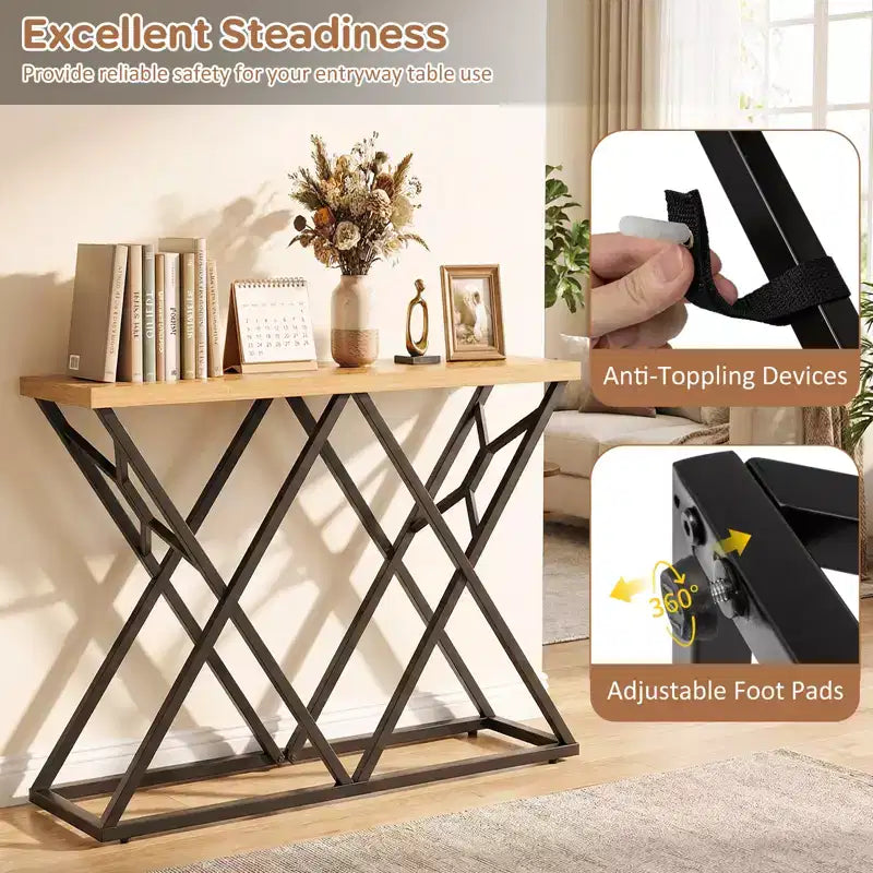 Costway Mesa Consola Industrial de 55" con Estructura de Metal Sólido y Almacenamiento, Mesa de Sofá Rústica