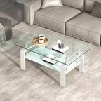 Divertida marca de juguetes Mesa de centro de cristal templado, mesa de centro de 2 capas para sala de estar