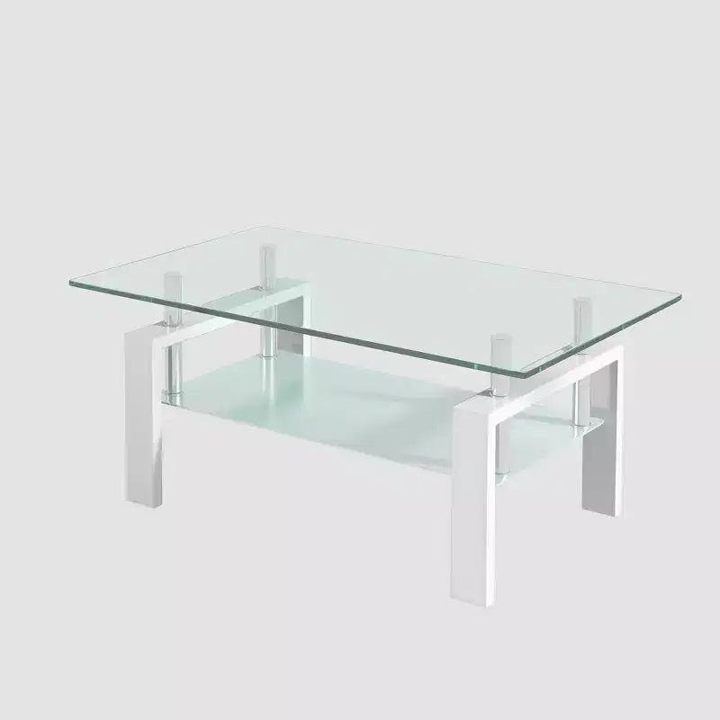 Divertida marca de juguetes Mesa de centro de cristal templado, mesa de centro de 2 capas para sala de estar