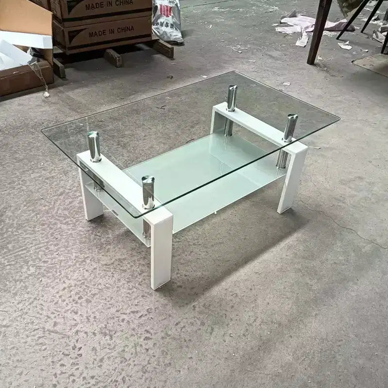 Divertida marca de juguetes Mesa de centro de cristal templado, mesa de centro de 2 capas para sala de estar