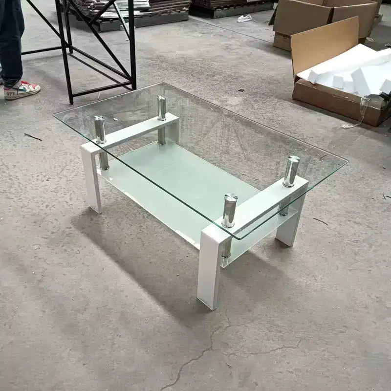 Divertida marca de juguetes Mesa de centro de cristal templado, mesa de centro de 2 capas para sala de estar