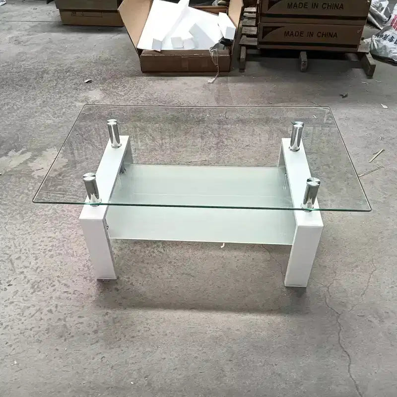 Divertida marca de juguetes Mesa de centro de cristal templado, mesa de centro de 2 capas para sala de estar