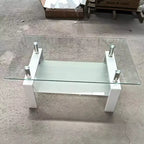 Divertida marca de juguetes Mesa de centro de cristal templado, mesa de centro de 2 capas para sala de estar