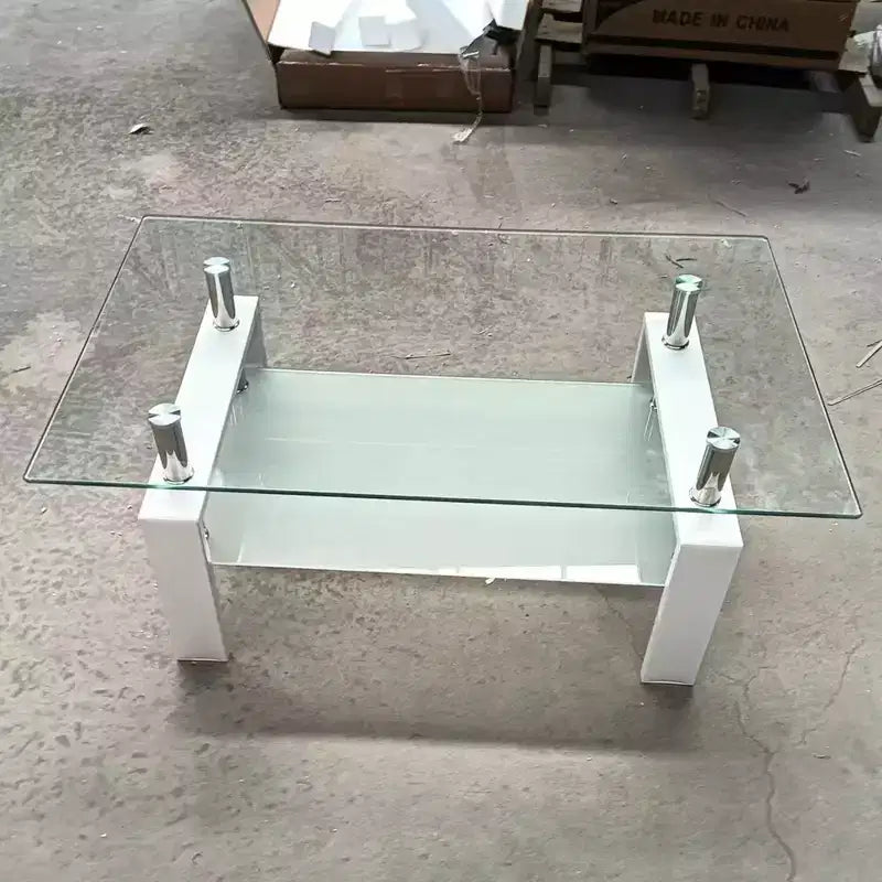 Divertida marca de juguetes Mesa de centro de cristal templado, mesa de centro de 2 capas para sala de estar