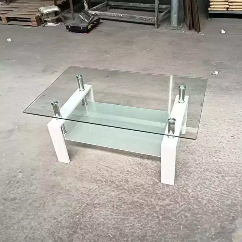 Divertida marca de juguetes Mesa de centro de cristal templado, mesa de centro de 2 capas para sala de estar