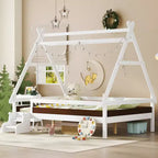 JVNOXK Full House Platform Bed with Stairs, Solid Wood Twin Bed Frame, Low Profile and Childlike Fun Design, White