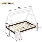 JVNOXK Cama de plataforma Full House con escaleras, marco de cama individual de madera maciza, diseño de perfil bajo y divertido para niños, blanco
