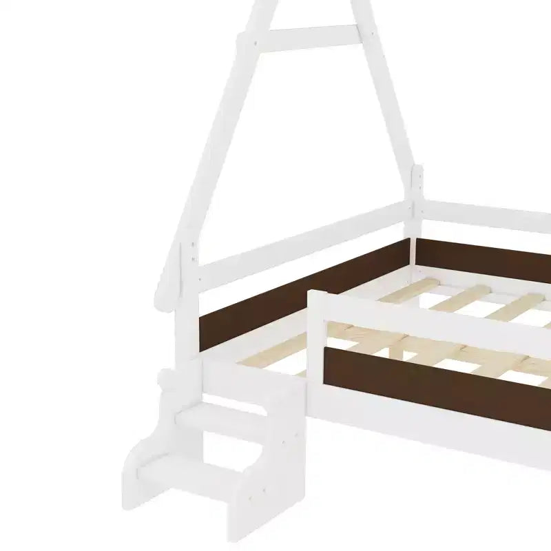 JVNOXK Cama de plataforma Full House con escaleras, marco de cama individual de madera maciza, diseño de perfil bajo y divertido para niños, blanco